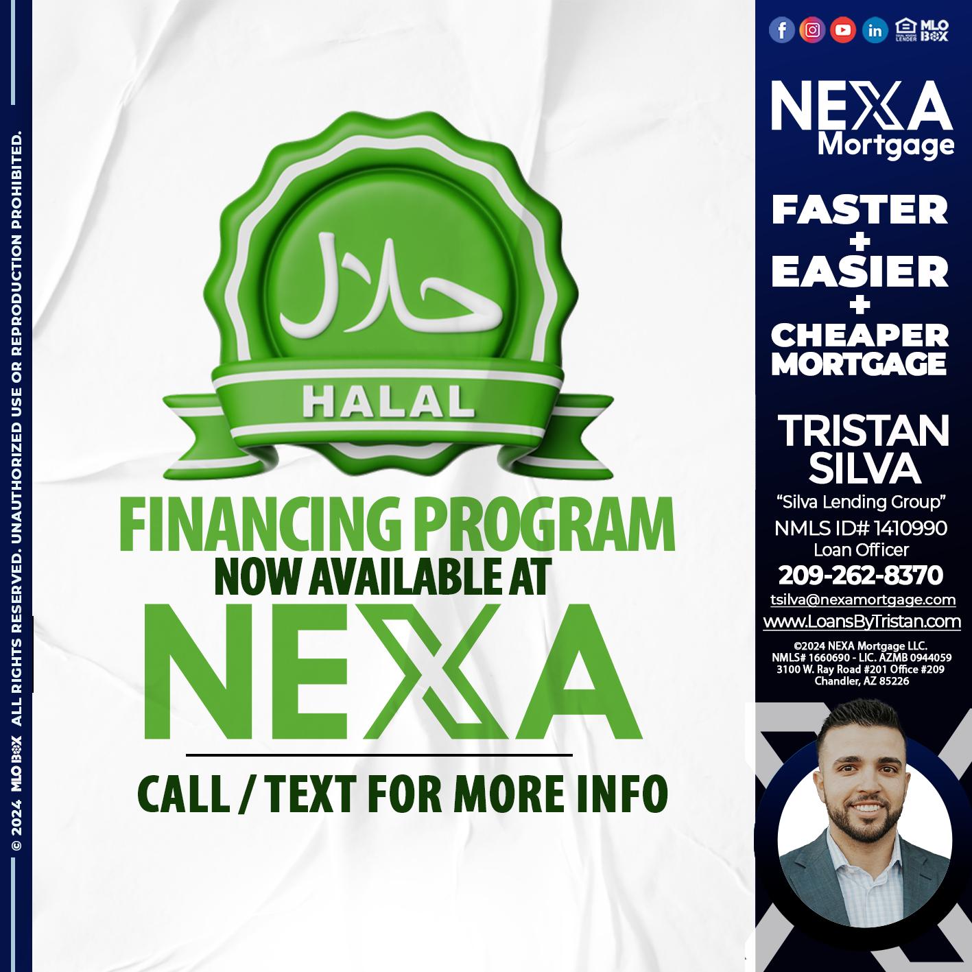 HALAL FINANCING PROGRAM - Tristan Silva -Loan Officer