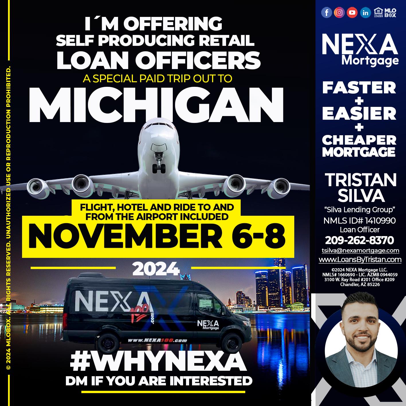 November 6-8 Michigan trip - Tristan Silva -Loan Officer