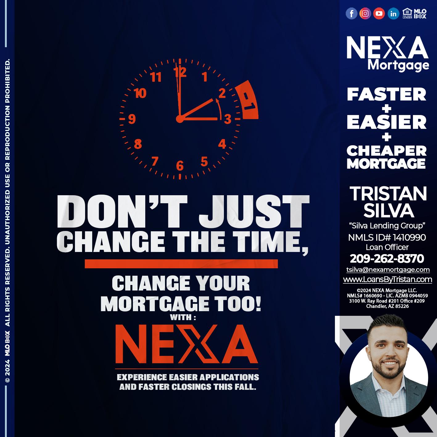 dont just change the time - Tristan Silva -Loan Officer